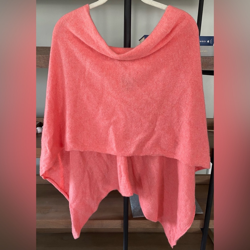 Claudia Nichole Cashmere Dress Topper Poncho in Coral Wrap Scarf Shawl Cape OS